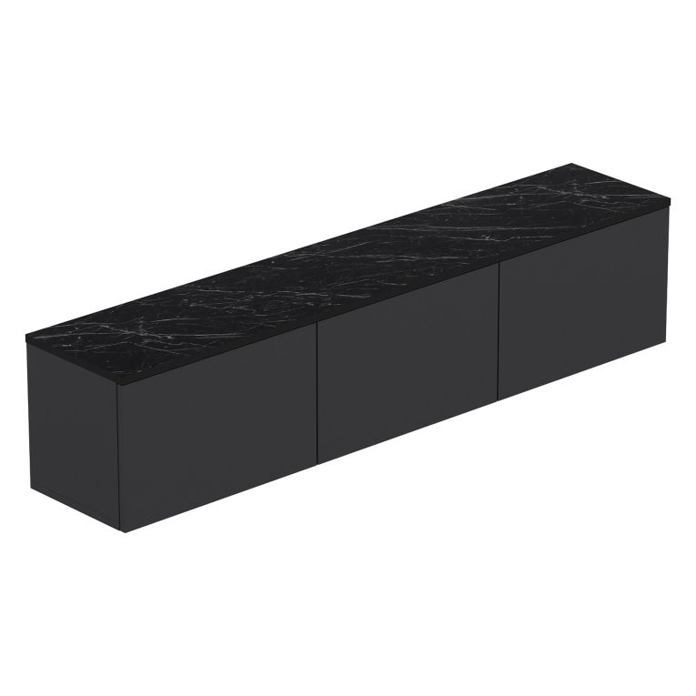 Mobile Porta tv Nero Antracite Nero Marmo Luci led Incluse 3 Ante 160x32x35h cm, Apertura a Ribalta - Marazzi