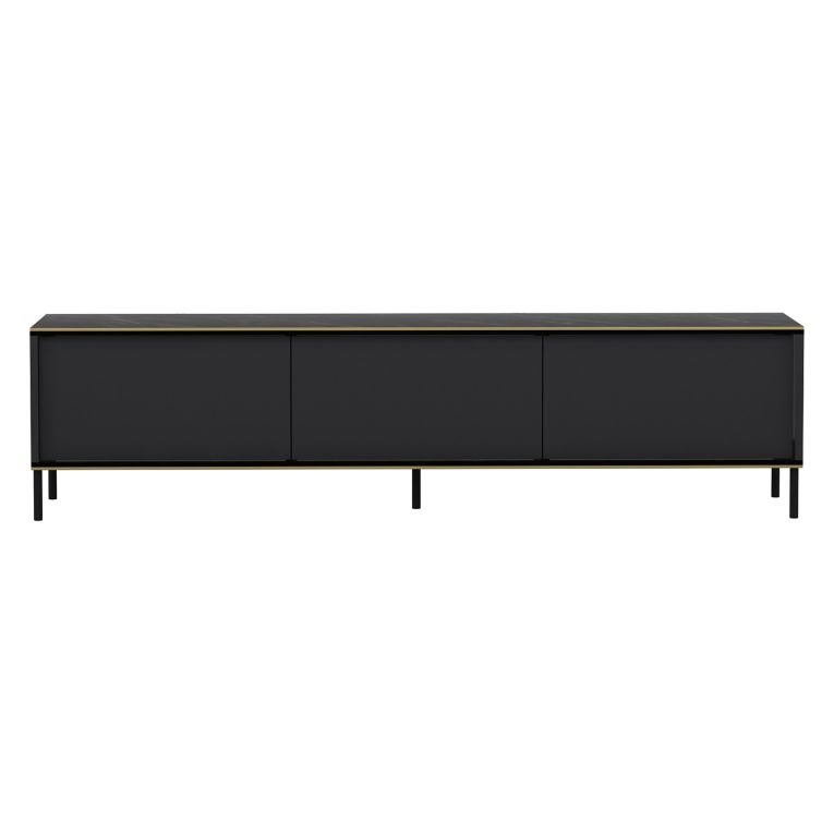 Mobile Porta tv Nero Antracite oro 3 Ante Ripiano Effetto Marmo 180x35x45h cm, 3 Vani - Vicchio