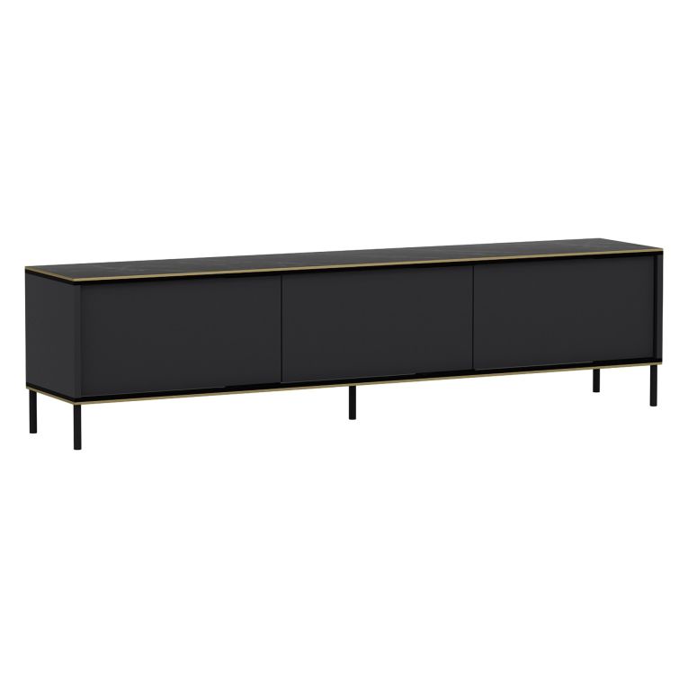 Mobile Porta tv Nero Antracite oro 3 Ante Ripiano Effetto Marmo 180x35x45h cm, 3 Vani - Vicchio