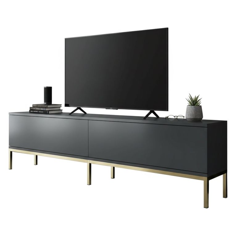 Mobile Porta tv Nero Antracite oro Cassetti un Ripiano 180x30x47h cm, 2 Ante - Espero