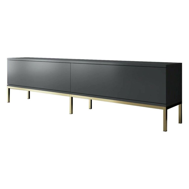 Mobile Porta tv Nero Antracite oro Cassetti un Ripiano 180x30x47h cm, 2 Ante - Espero