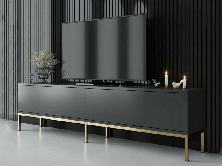 Mobile Porta tv Nero Antracite oro Cassetti un Ripiano 180x30x47h cm, 2 Ante - Espero