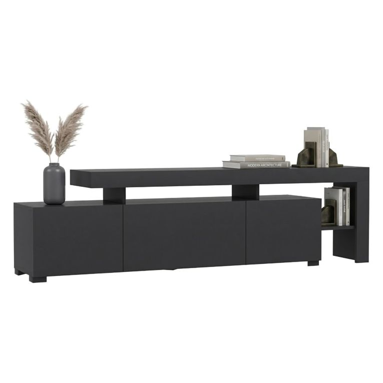 Mobile Porta tv Nero Antracite un Ripiano Apertura Battente, a Ribalta 192x37x53h cm, 3 Ante - Trasacco