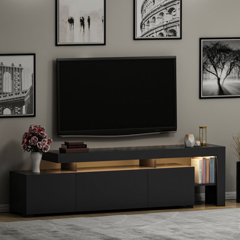 Mobile Porta tv Nero Antracite un Ripiano Apertura Battente, a Ribalta 192x37x53h cm, 3 Ante - Trasacco