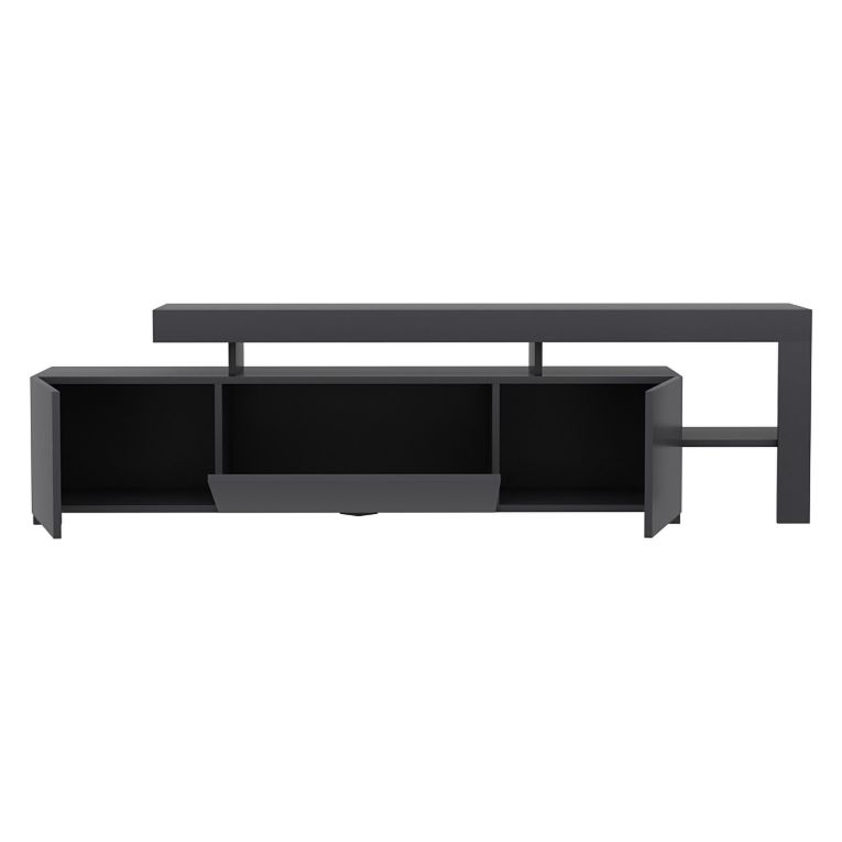 Mobile Porta tv Nero Antracite un Ripiano Apertura Battente, a Ribalta 192x37x53h cm, 3 Ante - Trasacco