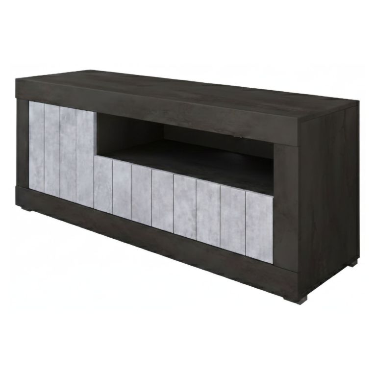 Mobile Porta tv Nero Grigio Cemento Cassetti Ripiani 137x42x56h cm, 3 Ante - Lucino