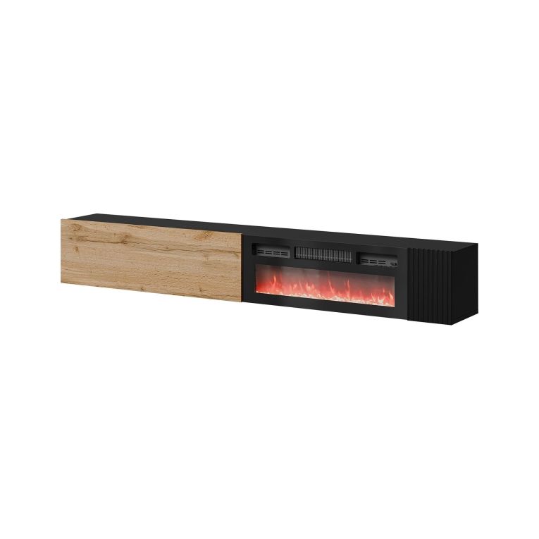 Mobile Porta tv Nero Marrone Rovere Modulabile un Ripiano 200x30x31h cm, 2 Ante - Sindia