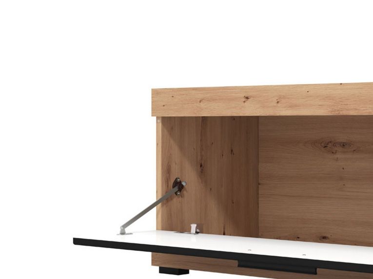 Mobile Porta tv Nero Marrone Rovere Nodi 2 Ripiani Un'anta 162x41.5x43.5h cm, Ripiano in Vetro - Pompu