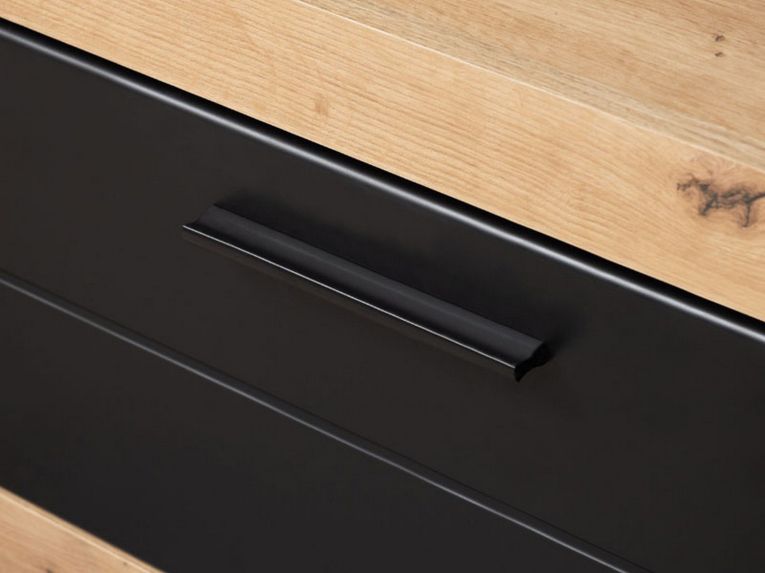 Mobile Porta tv Nero Marrone Rovere Nodi 2 Ripiani Un'anta 162x41.5x43.5h cm, Ripiano in Vetro - Pompu