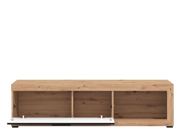 Mobile Porta tv Nero Marrone Rovere Nodi 2 Ripiani Un'anta 162x41.5x43.5h cm, Ripiano in Vetro - Pompu