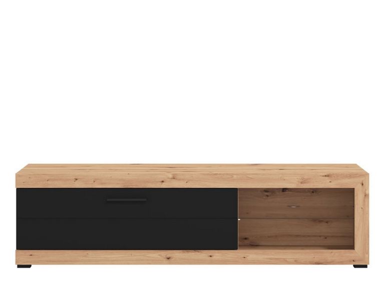 Mobile Porta tv Nero Marrone Rovere Nodi 2 Ripiani Un'anta 162x41.5x43.5h cm, Ripiano in Vetro - Pompu