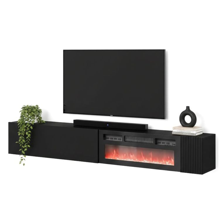 Mobile Porta tv Nero Modulabile un Ripiano 200x30x31h cm, 2 Ante - Sindia