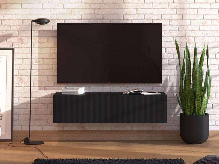 Mobile Porta tv Nero Nero Antracite un Ripiano 2 Ante 128x42x32h cm, 2 Vani - Vetto