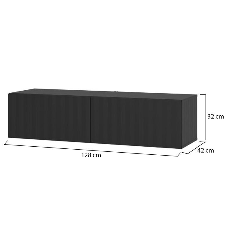 Mobile Porta tv Nero Nero Antracite un Ripiano 2 Ante 128x42x32h cm, 2 Vani - Vetto