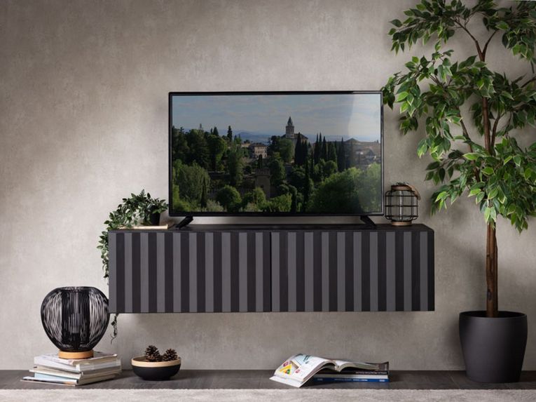 Mobile Porta tv Nero Nero Antracite un Ripiano 2 Ante 128x42x32h cm, 2 Vani - Vetto