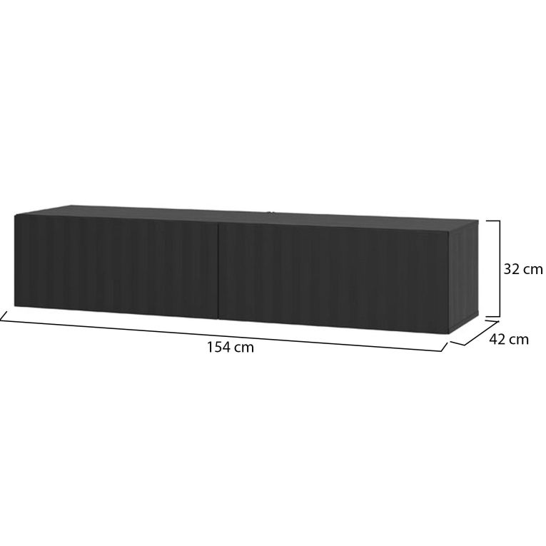 Mobile Porta tv Nero Nero Antracite un Ripiano 2 Ante 154x42x32h cm, 2 Vani - Maderno