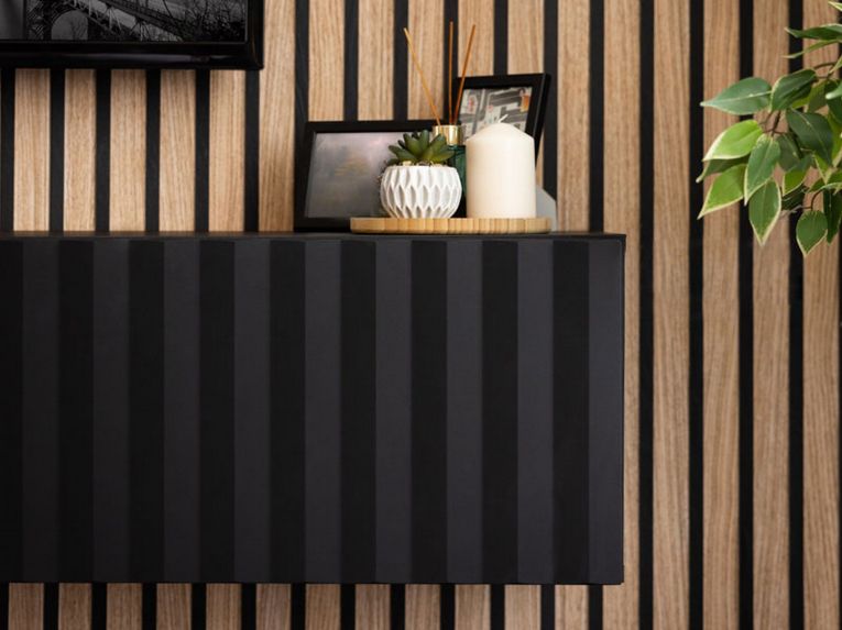 Mobile Porta tv Nero Nero Antracite un Ripiano 2 Ante 154x42x32h cm, 2 Vani - Maderno