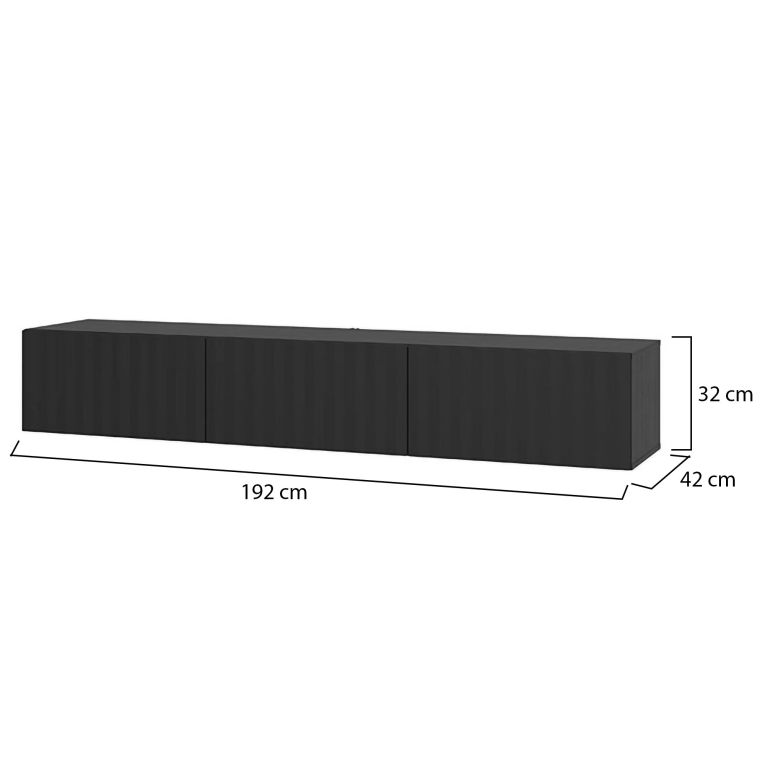 Mobile Porta tv Nero Nero Antracite un Ripiano 3 Ante 192x42x32h cm, 3 Vani - Fossa