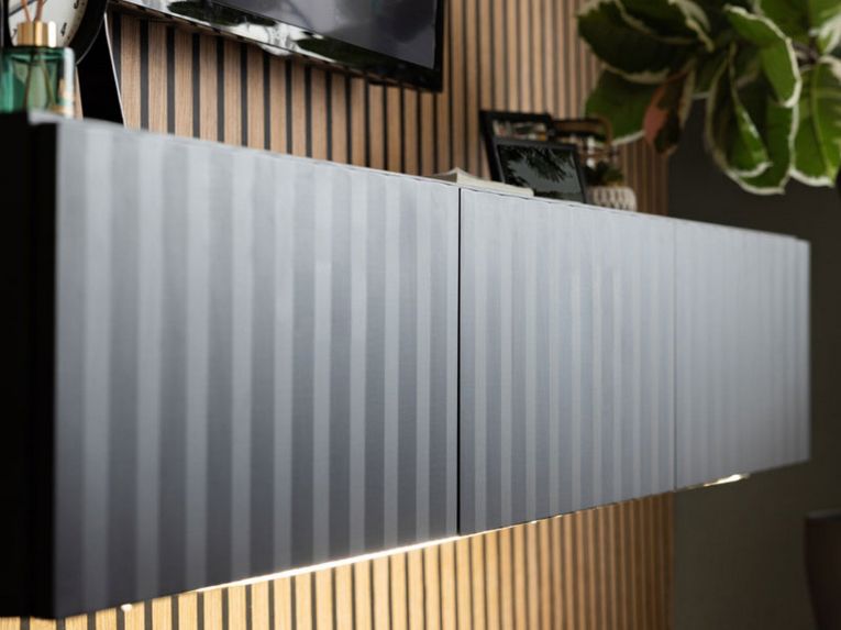 Mobile Porta tv Nero Nero Antracite un Ripiano 3 Ante 192x42x32h cm, 3 Vani - Fossa