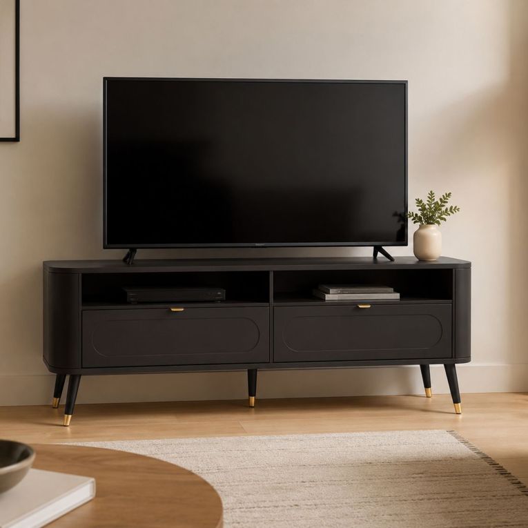 Mobile Porta tv Nero oro 2 Cassetti 3 Ripiani 138x40x53h cm, con Piedini - Limi