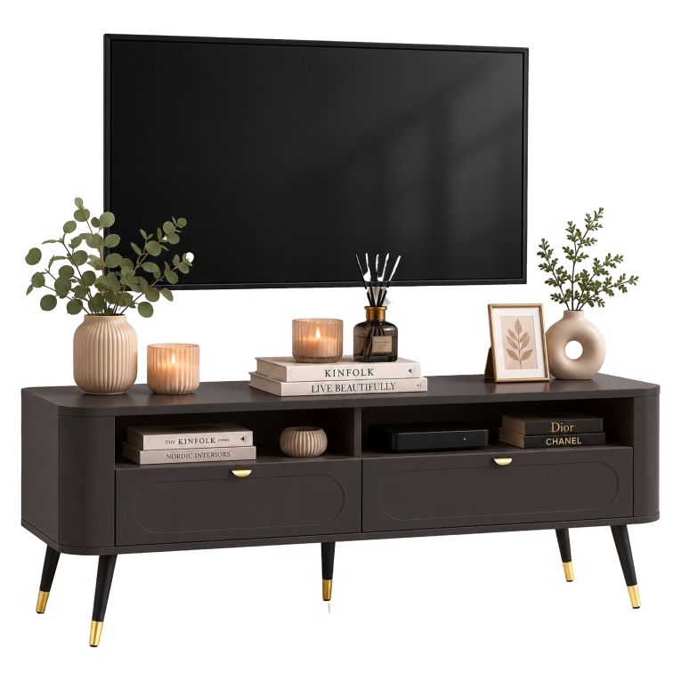 Mobile Porta tv Nero oro 2 Cassetti 3 Ripiani 138x40x53h cm, con Piedini - Limi