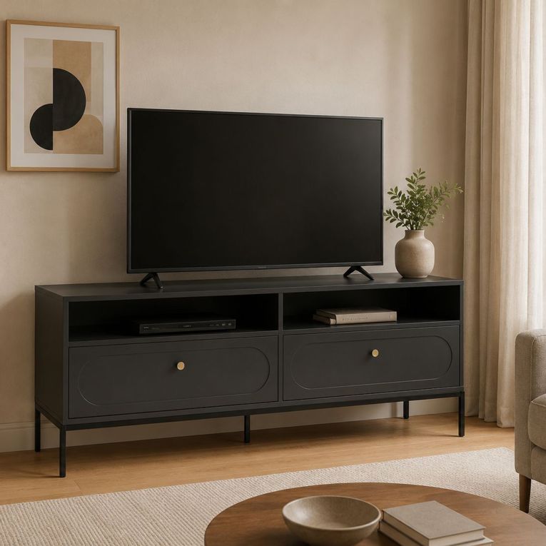 Mobile Porta tv Nero oro 2 Cassetti 3 Ripiani 150x40x60h cm, con Piedini - Limanesi