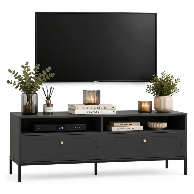 Mobile Porta tv Nero oro 2 Cassetti 3 Ripiani 150x40x60h cm, con Piedini - Limanesi