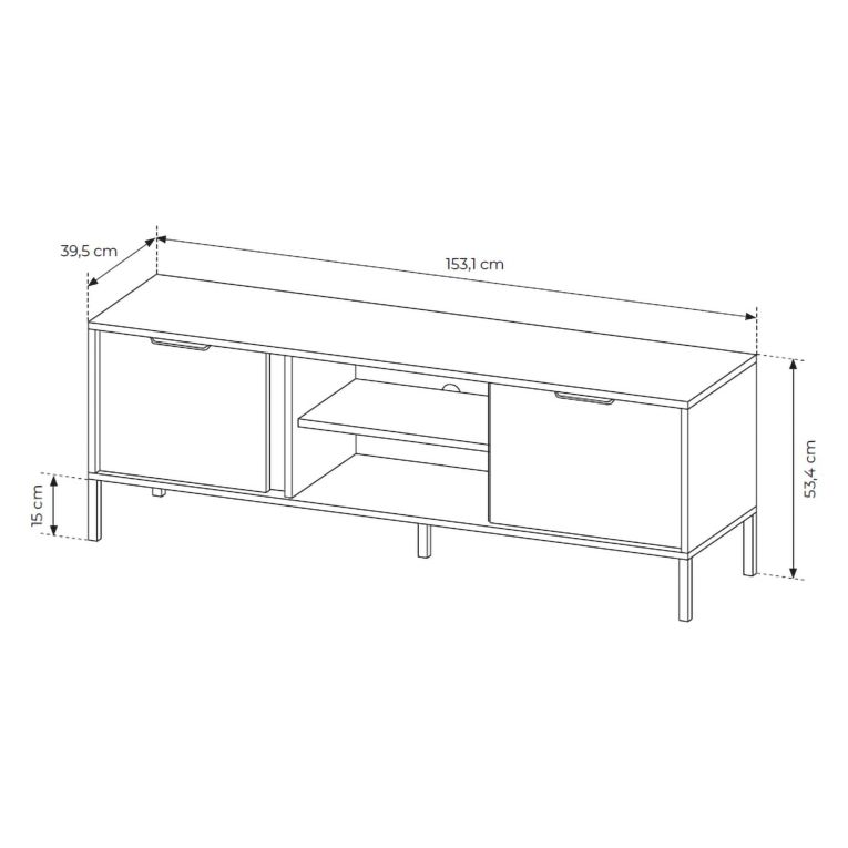 Mobile Porta tv Nero oro 2 Ripiani 2 Ante 153x40x53h cm, 4 Vani - Kaleka