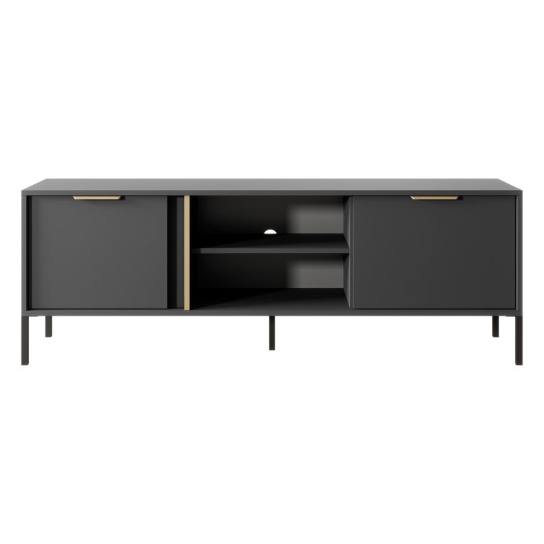 Mobile Porta tv Nero oro 2 Ripiani 2 Ante 153x40x53h cm, 4 Vani - Kaleka