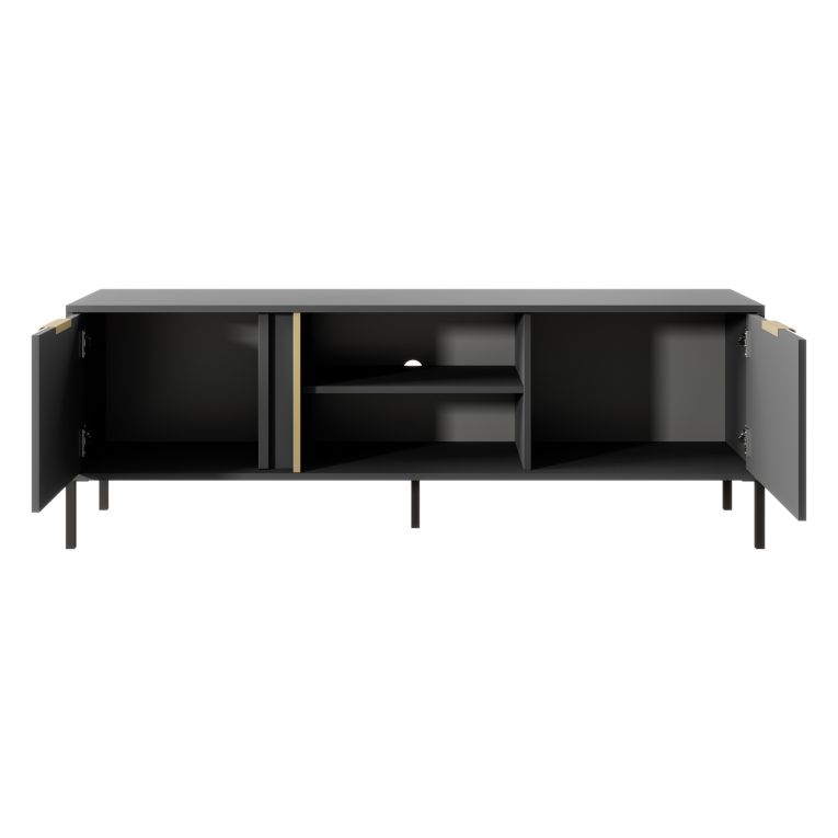 Mobile Porta tv Nero oro 2 Ripiani 2 Ante 153x40x53h cm, 4 Vani - Kaleka