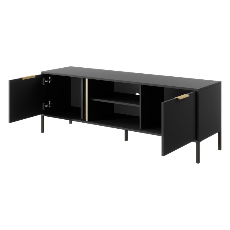 Mobile Porta tv Nero oro 2 Ripiani 2 Ante 153x40x53h cm, 4 Vani - Kaleka