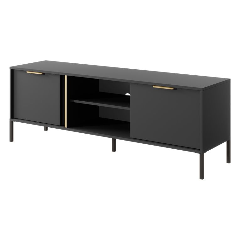 Mobile Porta tv Nero oro 2 Ripiani 2 Ante 153x40x53h cm, 4 Vani - Kaleka