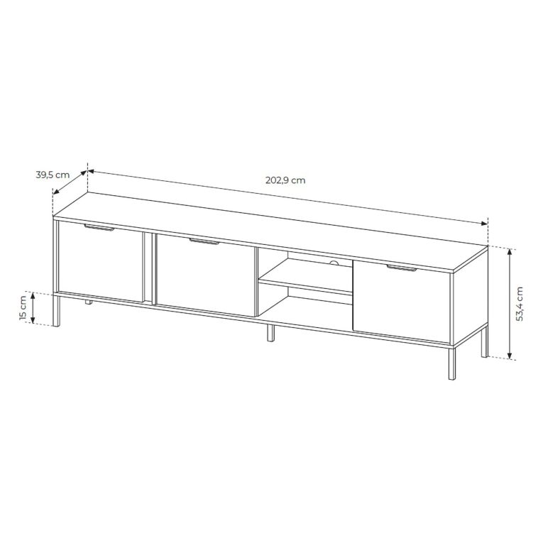 Mobile Porta tv Nero oro 3 Ripiani 3 Ante 203x40x53h cm, 6 Vani - Kalasose