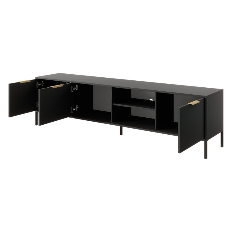 Mobile Porta tv Nero oro 3 Ripiani 3 Ante 203x40x53h cm, 6 Vani - Kalasose