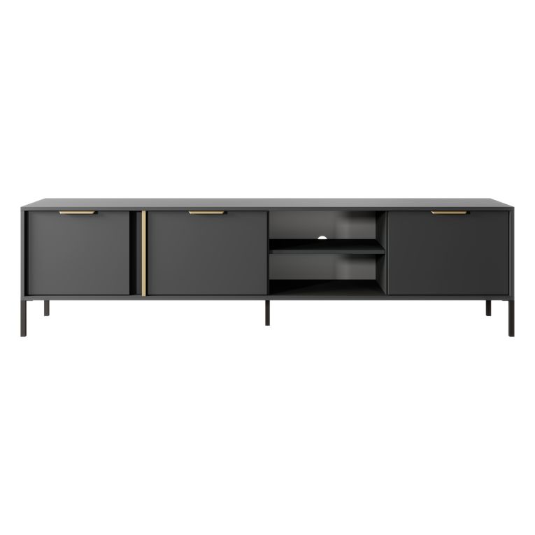 Mobile Porta tv Nero oro 3 Ripiani 3 Ante 203x40x53h cm, 6 Vani - Kalasose