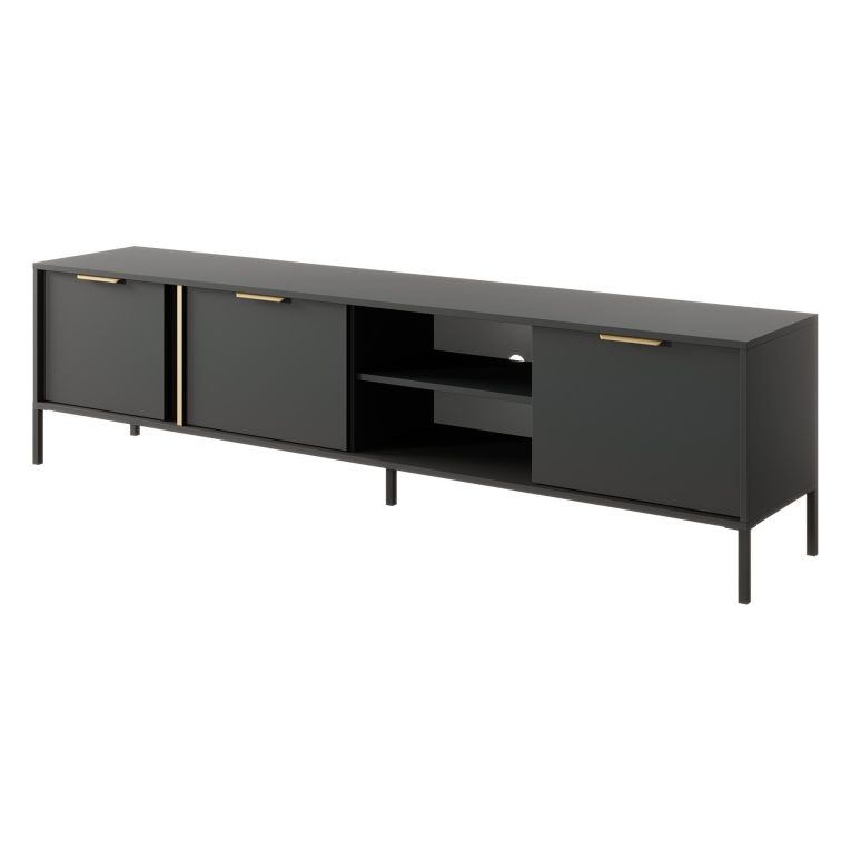 Mobile Porta tv Nero oro 3 Ripiani 3 Ante 203x40x53h cm, 6 Vani - Kalasose