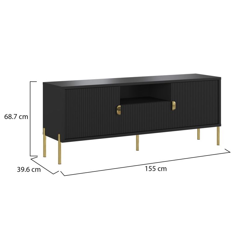 Mobile Porta tv Nero oro un Cassetto Ripiani 155x40x69h cm, 2 Ante - Rabattone
