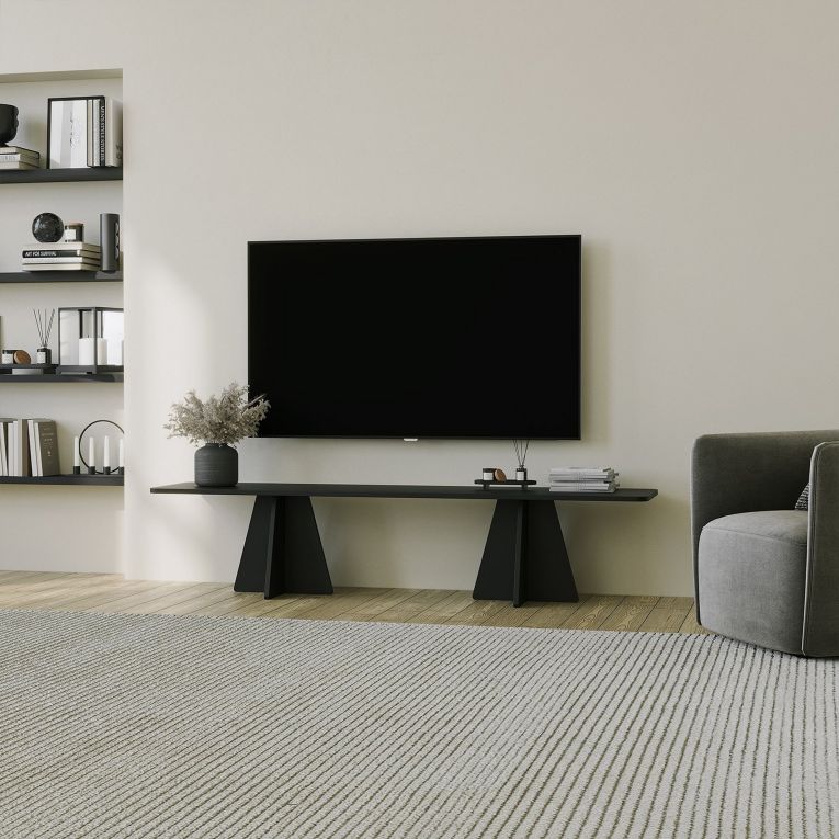 Mobile Porta tv Nero Peso Supportato 40 kg Installazione a Terra 180x42x40h cm, - Cairano