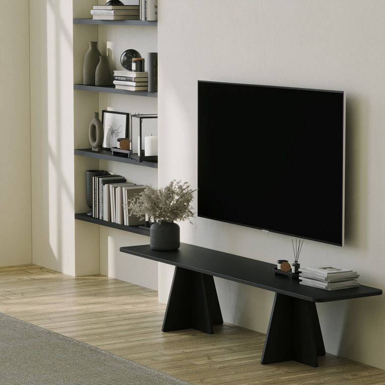 Mobile Porta tv Nero Peso Supportato 40 kg Installazione a Terra 180x42x40h cm, - Cairano