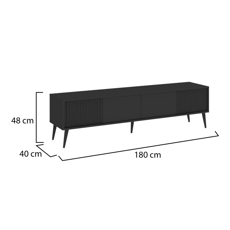 Mobile Porta tv Nero un Ripiano 2 Ante 180x40x48h cm, con Piedini - Lilelora
