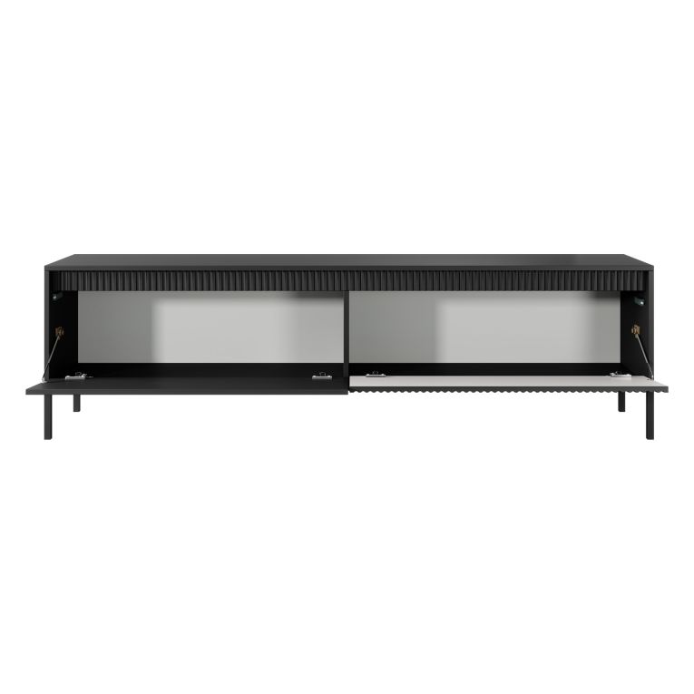 Mobile Porta tv Nero un Ripiano 2 Ante 187x40x53h cm, Ante Effetto Rigato - Kami