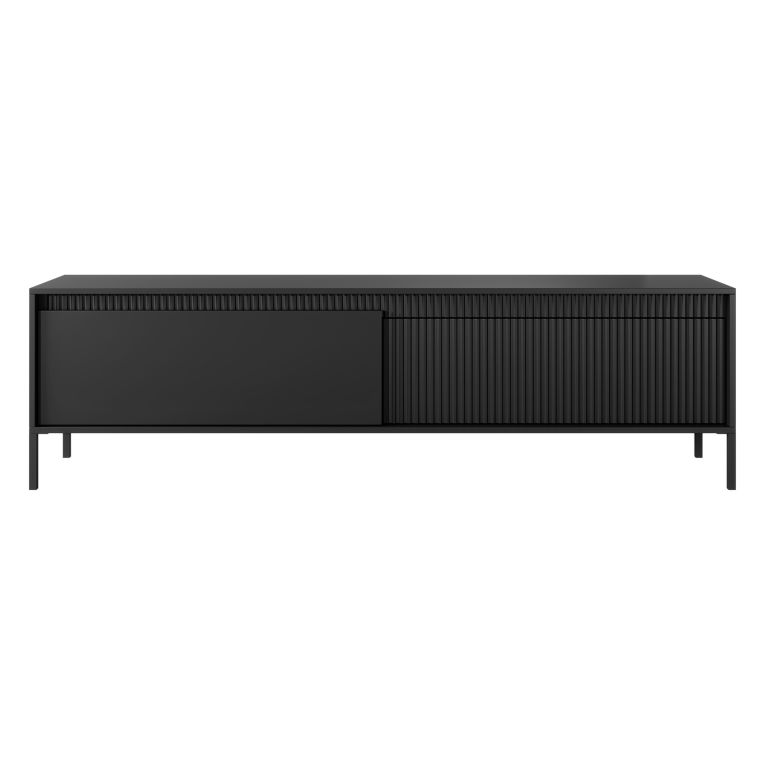 Mobile Porta tv Nero un Ripiano 2 Ante 187x40x53h cm, Ante Effetto Rigato - Kami