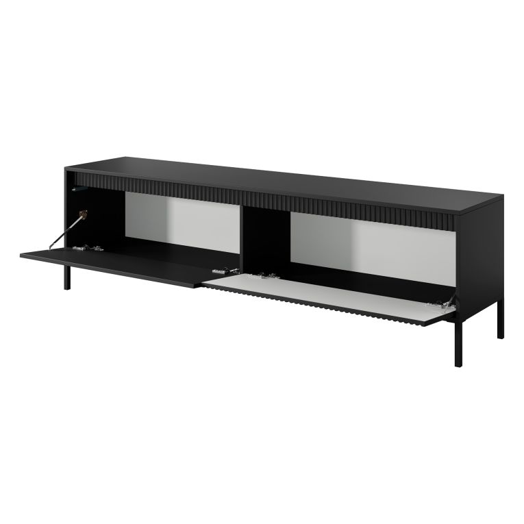 Mobile Porta tv Nero un Ripiano 2 Ante 187x40x53h cm, Ante Effetto Rigato - Kami