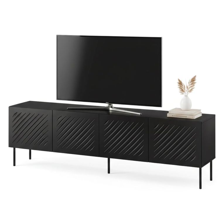 Mobile Porta tv Nero un Ripiano 200.5x42x60h cm, Cassetti - Ronca
