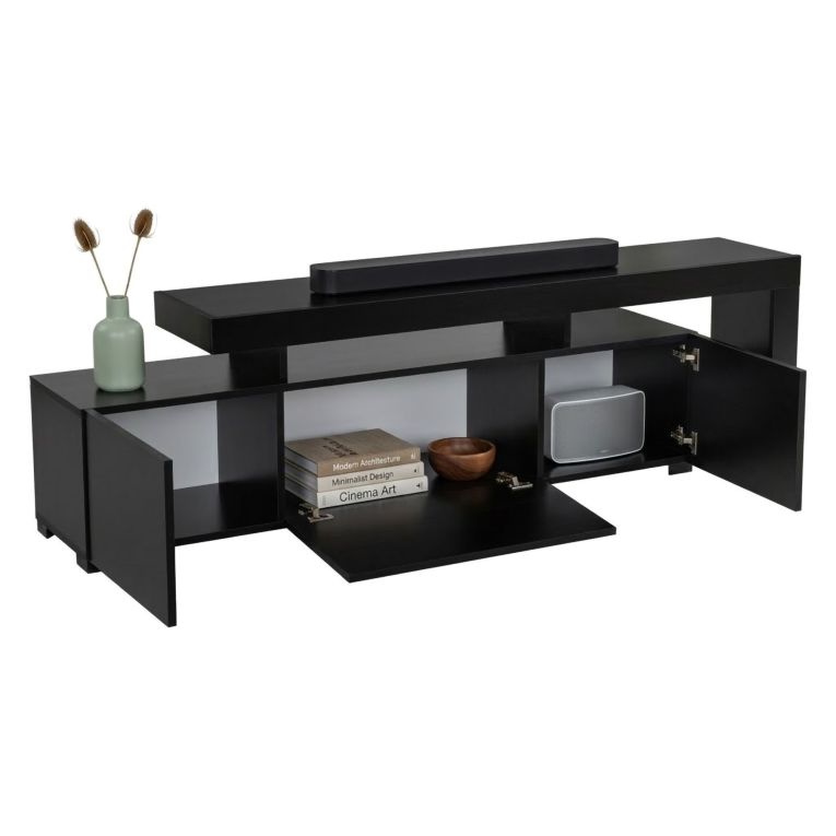Mobile Porta tv Nero un Ripiano 3 Ante 192x37x53h cm, Luci led Incluse - Trasacco