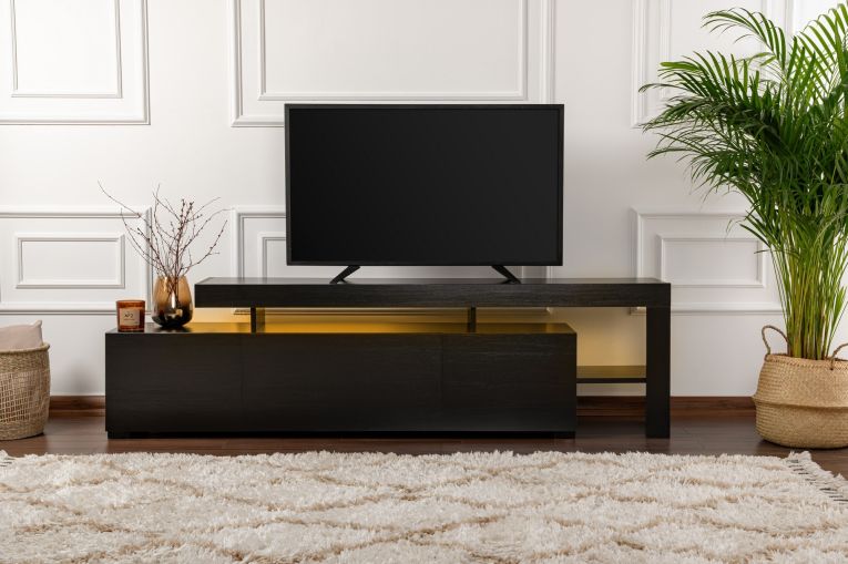 Mobile Porta tv Nero un Ripiano 3 Ante 192x37x53h cm, Luci led Incluse - Trasacco