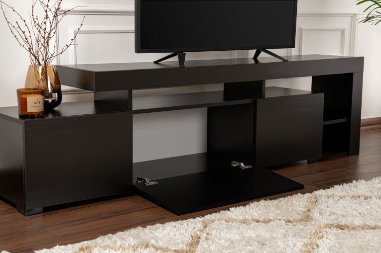 Mobile Porta tv Nero un Ripiano 3 Ante 192x37x53h cm, Luci led Incluse - Trasacco