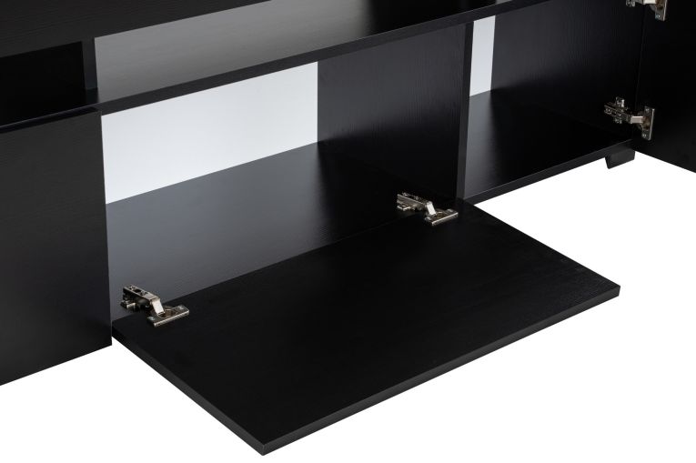 Mobile Porta tv Nero un Ripiano 3 Ante 192x37x53h cm, Luci led Incluse - Trasacco