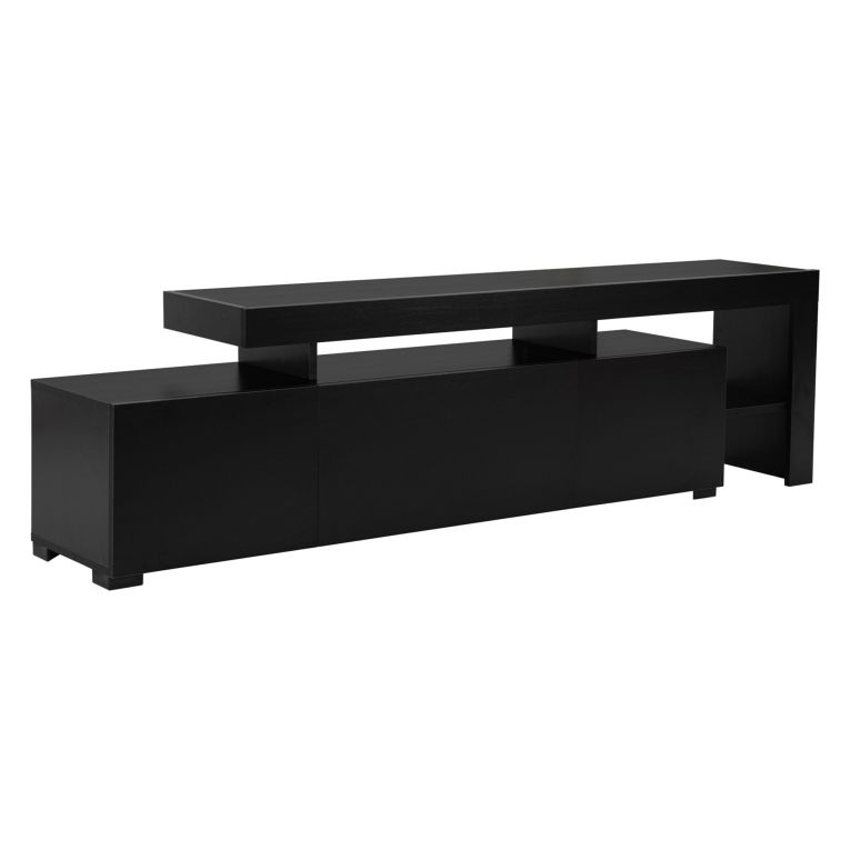 Mobile Porta tv Nero un Ripiano 3 Ante 192x37x53h cm, Luci led Incluse - Trasacco