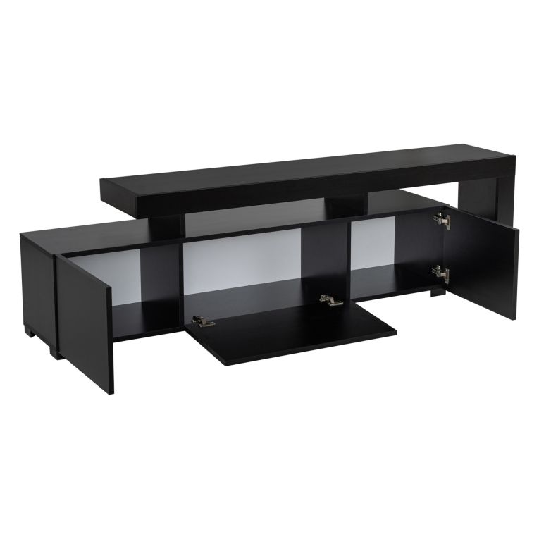 Mobile Porta tv Nero un Ripiano 3 Ante 192x37x53h cm, Luci led Incluse - Trasacco